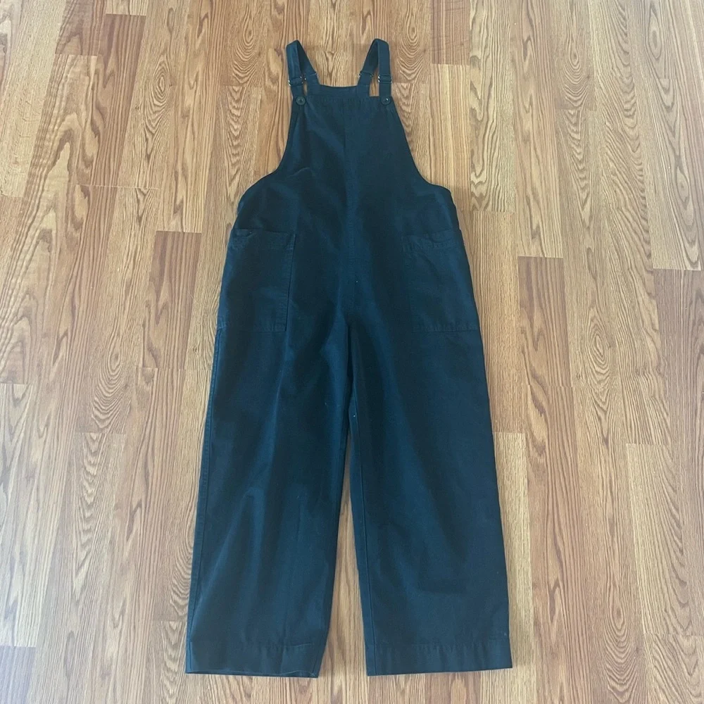 Black Wide-Leg Cotton Overalls